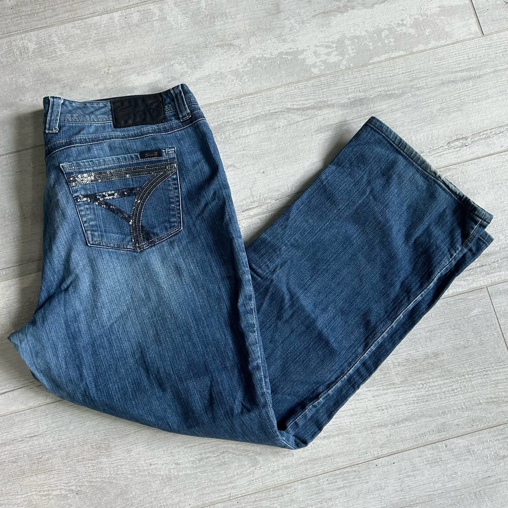 Seven 7 stright leg sequins bling pockets blue jeans size 20